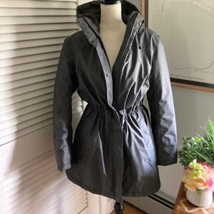 L.L. BEAN Womens Winter Warmer Jacket Fleece Lined Hooded Cinched Waist Gray PXL